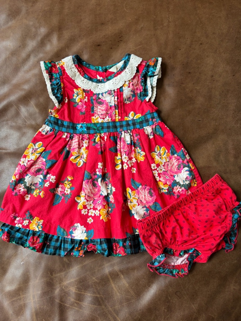 Matilda Jane Red Floral Dress with Crochet Collar